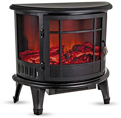 LIVIVO Log Fire Effect Panoramic Heater 1800W Heat Power with Independent LED Lighting and Heating Controls Automatic Overheat or Tip Over Safety Cut-Out (Black)