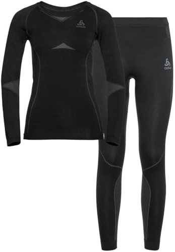 Odlo Thermounterwäsche Damen Fundamentals Performance Warm I Funktionsshirt Langarm und Thermo Leggings I Warme Skiunterwäsche