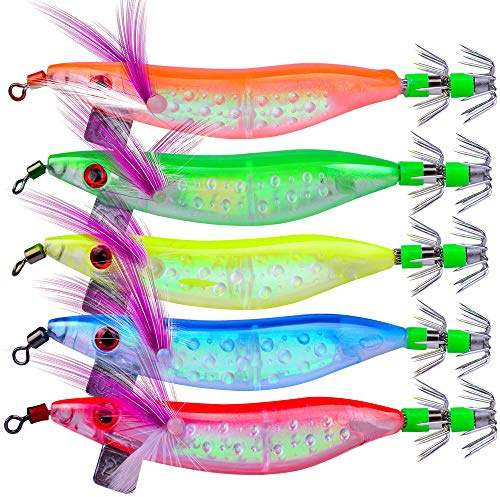 OriGlam 5 Esche Luminose per Pesca in Acqua Salata e Dolce - Esche per Gamberetti, Polipo e Calamari