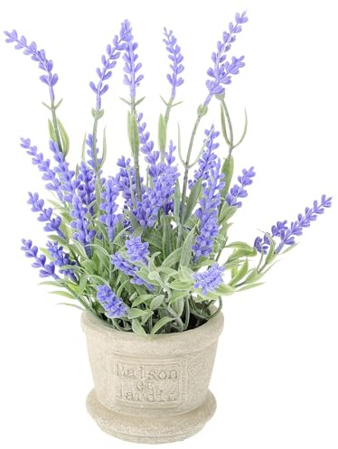 Artificial Lavender Fake Lavender Pot Faux Lavender Plants for Home Garden Decor (Purple)