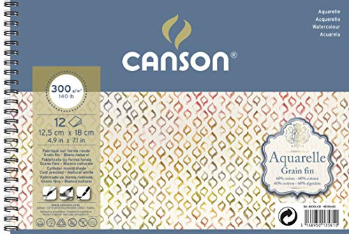 Akvarell Canson spiralblock, 12,5 x 18 cm, 12 blad, 300 g/m², finkorn