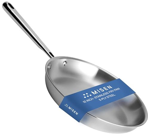 Misen Stainless Steel Frying Pan - 5 Ply Steel Skillet - Professional Grade Cooking Pan - 10 Inch Cooking Surface