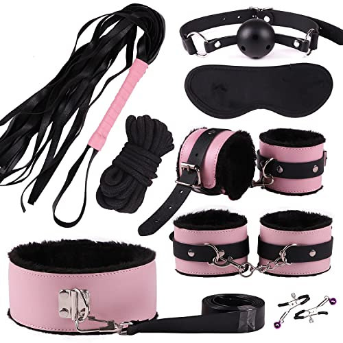 Set Bondage Erotico 8 Pezzi in Pelle SM Giocattolo Sessuale con Manette Giocattoli Erotici Perfetti per Coppie Principianti (Rosa)