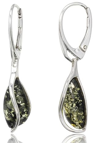 LIGURIUS ÁMBAR BÁLTICO Plata DE Ley 925 Pendientes Droop Dangle Natural Piedra Preciosa Verde Joyería de ámbar para Mujer Pendientes Plata de Ley