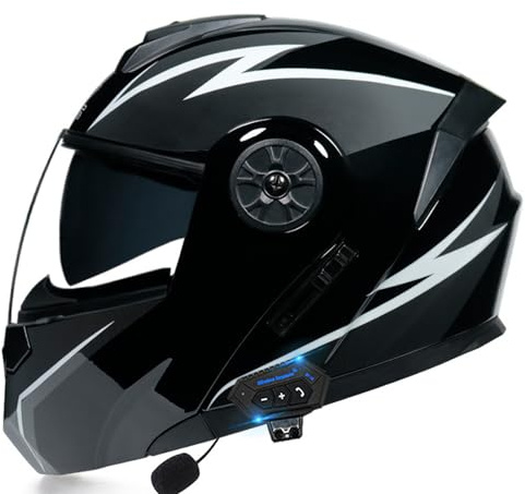 RUYICZB Casque De Moto Modulaire Bluetooth, Casque Avant Intégral Rabattable, Approuvé Dot/ECE, avec Double Visière, Haut-Parleur Intégré, Microphone,D,S