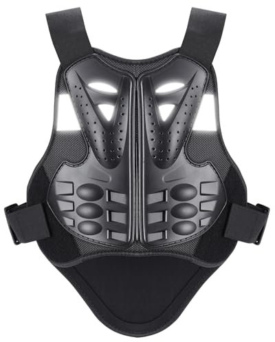 Pellor Chest Protector Motocross with Reflective Strips Dirt Bike Gear Body Armor for Men and Women, Back Protection Motorcycle Vest for Skiing Riding Skating