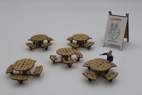 AT-BA Modellbau 220132 Slotcar Lot de 5 tables à bière rondes décoratives