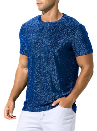 Casey Kevin Camisetas Lentejuelas Hombre Camiseta Brillante Manga Corta Metálica Shirt Top Rock Fiesta Traje