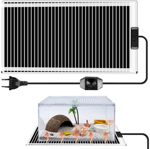 Tapis Chauffant Reptile, 45W Tapis Chauffant Terrarium, 28 x 80 cm Tapis Chauffant pour Terrarium, Température Réglable, Tapis Chauffant pour Reptile pour Reptiles, Tortues, Serpents, Lézards, Gecko
