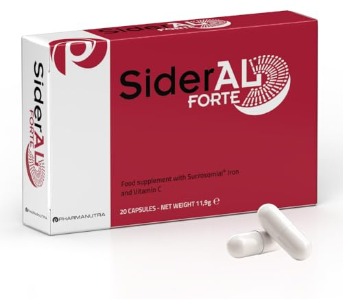 SiderAL® Forte Integratore alimentare a base di Ferro Sucrosomiale®, No Gusto metallico, Alta Tolerabilità, Alto assorbimento, No Glutine, No lattosio, 20 Capsule, Pharmanutra