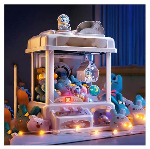 CUCUKAKA Jouet à Griffe ， Machine à Bonbons avec Musique et Lumières,2 Poupées Panda,25 Peluches,20 Gashapons ， Machine Attrape Bonbon Cadeau d'anniversaire pour Enfant