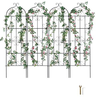 VEVOR Lot de 4 treillis de fleurs de jardin en métal antirouille de 180,3 x 50,8 cm, support pour roses grimpantes et concombre, treillis décoratif pour cour et pelouse