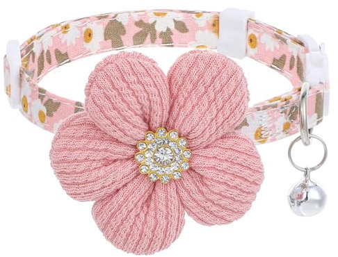 Verstellbare Katzenhalsband Mit Blumen, Halsband Glöckchen Für Katzen, Katzenhalsband Mitsicherheitsverschluss, Süßes Rosa Blüten Katze Halsband Für Katzenmädchen Und -Jungen