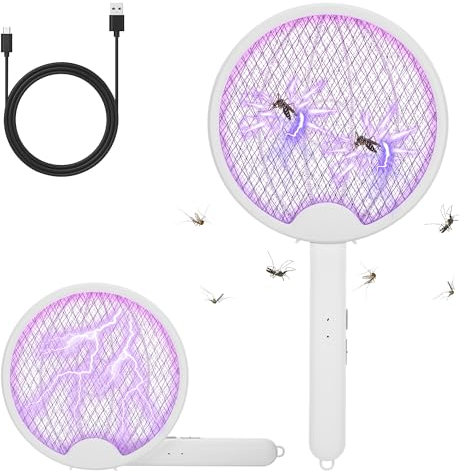 Kssvzz Electric Fly Swatter, Foldable Fly Zapper Racket USB-C Rechargeable, Handy Flies Killer Mosquito Bug Zapper for Indoor and Outdoor