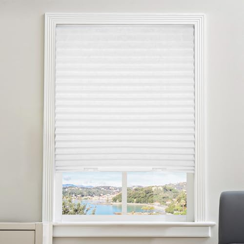 Glosaie 6 Packs No Drill Blinds for Windows, 89.5 W × 183 H cm Blackout Blinds Stick on Windows, White, 6 Packs Fabric Shades with 12 Clips