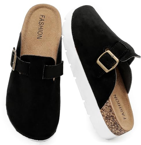 Plateforme Mules et Sabots Femme, Pantoufles Sabot Clogs Chaussons Cuir Liège Sandales- Antidérapants Semell