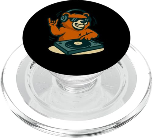 Tourne-Disque Amusant avec Ours DJ pour Amateur de Musique PopSockets PopGrip pour MagSafe