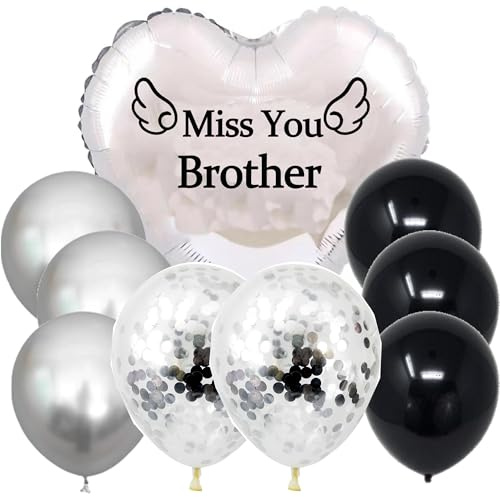 Miss You Brother Memorial Heart Balloon with String for Brother's Memorial, Remembrance Ceremony, Sympathy Gift, Tribute Event, Cemetery, Outdoors, Garden Yard, Grave Markers, Bouquet Topper