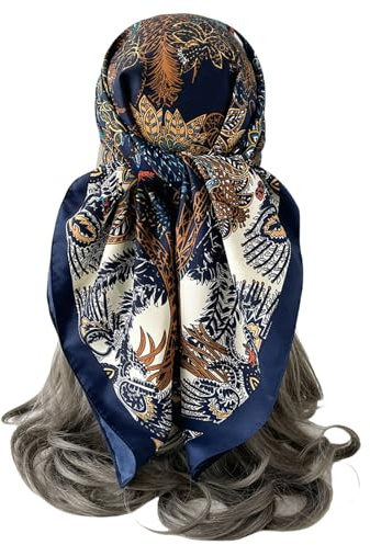 Traziewell Head Scarf for Women 35” Large Square Satin Headscarves Hair Scarf Neck Scarfs Classic Patterned Square Headband Bandana Hair Wraps 11078