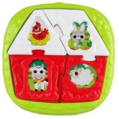 Chicco Puzzle della Fattoria 2in1, Gioco Puzzle e Forme Incastro per Bambini, con 8 Pezzi, 8 Formine, 2 Sfondi Illustrati, Giochi Educativi per Bambini 10 Mesi - 3 Anni
