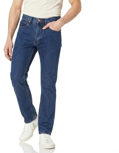 HuntaDeal Mens Straight Leg Heavy Cotton Jeans Regular Straight Leg Plain Denim Wash Regular Pants – Dark Blue (36W / 31L)