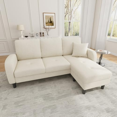 Cayipng Divano angolare a L con chaise longue,divano a 3 posti, 166 x 118 x 77 cm, tessuto traspirante in cotone e lino, gambe in plastica, design modulare, ideale per soggiorni (Beige chiaro)
