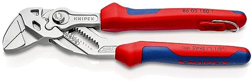 KNIPEX Pince-clé pince et clé à la fois en blister chromée avec gaines bi-matière, avec œillet intégré pour fixation d’un dispositif, 86 05 180 T BK