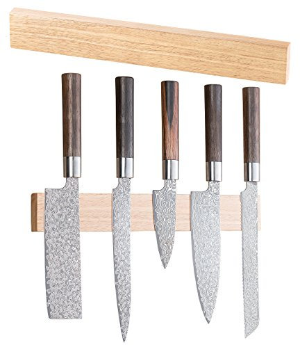 Rosenstein & Söhne Ceppi portacoltelli vuoti - coltello Striscia magnetica: Magnete- Barra di coltelli, legno tropicale Hevea autentico, massiccio (Striscia magnetica di design)