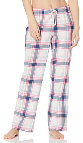 Amazon Essentials Flannel Pajama Pant, Parte inferior del pijama Mujer, Blanco (white/pink plaid), Small