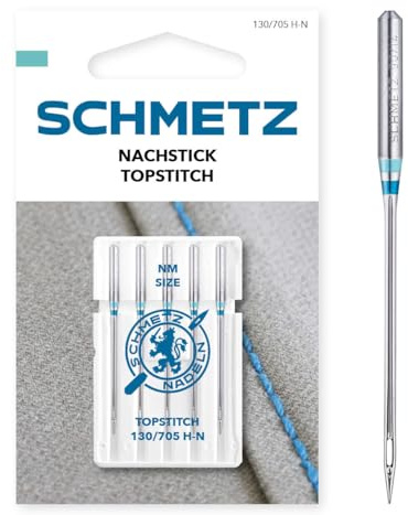 SCHMETZ Top-Stitch symaskinsnålar – 90 (14) förlängt öga för smidig trädning, perfekt för flera trådar och tyger – paket med 5
