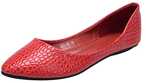 ANUFER Femmes Plat Slip-on Ballerines Bout Pointu Dress Escarpins Chaussures SN020540 Rouge EU38.5