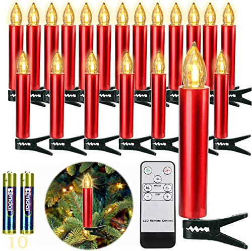 FREEPOWER 10 Candele LED Albero di Natale con Telecomando Timer Fiamma Tremolante, Senza Fili, Luce Bianca Calda, Dimmable, Interni Esterni Impermeabili, Decorazioni Natalizie（Include 10 batterie）