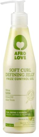 Afro Love Soft Curl Defining Jelly Frizz Control Gel with Olive Oil and Aloe Vera 290ml - Free from Alcohol, Parabens, Silicones, Salt and Mineral Oil