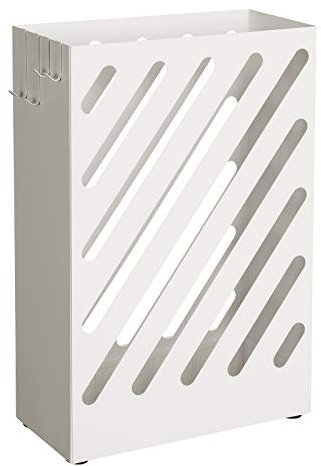 SONGMICS Regenschirmständer, Schirmständer, rechteckig, aus Metall, mit Haken und Wasserauffangschale, Cutout-Design, weiß LUC03WT