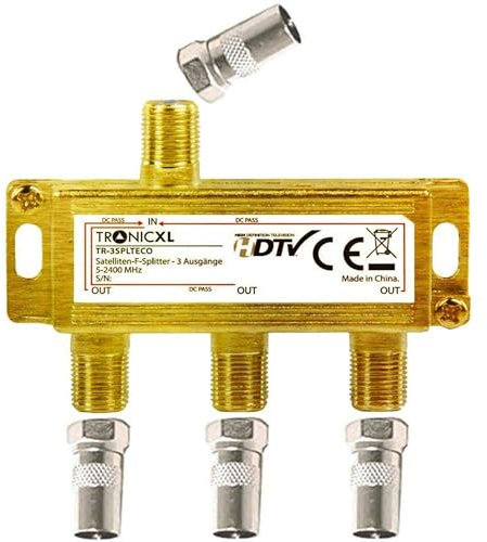 TronicXL 3fach BK CATV Breitband Kabel Verteiler 3-Fach TV Weiche für DVB-T Kabelfernsehen SAT Splitter DVBS DVBS2 DVBT DVBC Digital Full HD TV Antennenverteiler Kabelfernseh hd tauglich 3D 4K TV UKW
