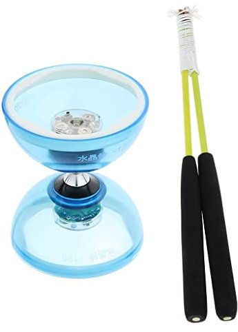Pro Triple Bearing Medium 5inch Chinesisches Diabolo Spielzeug mit Lichtern & Carbon Sticks & Schnur Set, Variieren, Blau, wie beschrieben