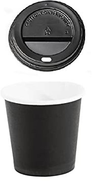 Packadi Gobelet À Café En Carton 120ml 4oz Noir Pour Espresso + Couvercles Noirs (200)