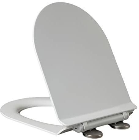 BHBXZZDB Länglicher weißer WC-Sitz mit langsamer Schließung und Soft-Close-Abdeckung, ergonomischer Design-Toilettendeckel, geeignet für längliche oder ovale Toiletten, Harz, einfache Installation