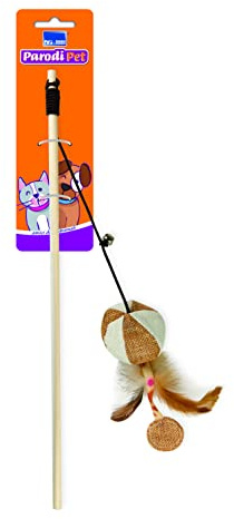 PARODI & PARODI Caña de Pescar para Gatos con Colgante sonoro, Varita de Madera Robusta, Juguete Interactivo, Surtido