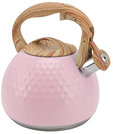 Oreq Stovetop Whistling Tea Kettle, 3L Stainless Steel Teapot Vintage Whistling Teakettle Support Electric Stove, Gas Stove, Induction, Household Water Kettle for Tea, Coffee, Milk(Pink)