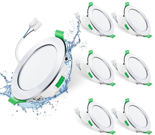 ALUSSO LIGHTING LED Einbaustrahler 230V Deckenspots flach Dimmbar 7W Ultra Slim Spots IP44 Deckenstrahler Einbauleuchten für Badezimmer Küche, 3000K/4000K/6500K Einbauspots, Rund Chrom 6er Set