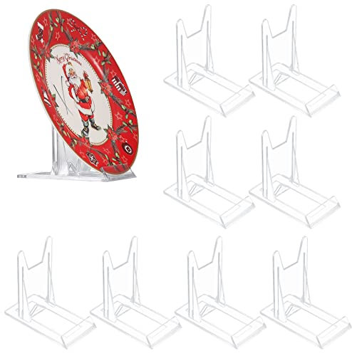 8 Pièces Support de Présentation Réglables, Supports de Plaque Affichage en Plastique Transparent, Support Assiette Decorative, Chevalets Présentoir de Livre pour Cadres Photo CD, 11.5x11x6 cm