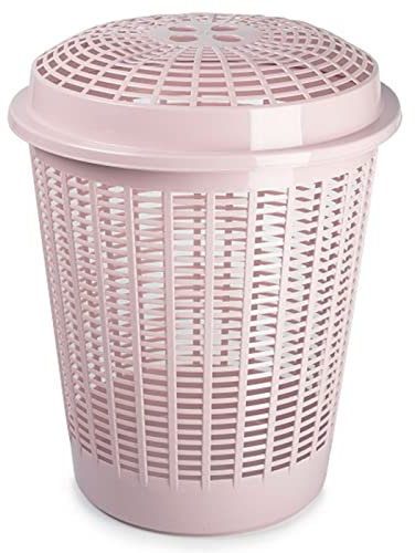 Acan Tradineur - Cesto Redondo para Ropa Sucia con Tapa, 57,5 x 45,7 cm, pongotodo, Cubo para almacenar la Colada, diseño a Rayas, Fabricado en España (Rosa Palo, 50 litros)