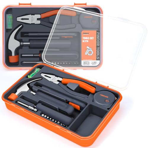 Finder Kit de herramientas pequeño de 19 piezas, juego de herramientas generales para el hogar, kit de herramientas básicas de mano con caja de herramientas de plástico para reparación del hogar