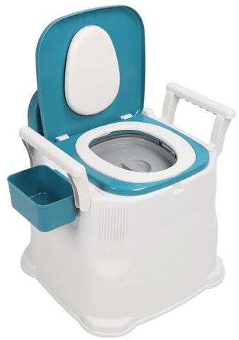 Toilette Comodino per Anziani con mobilità Limitata, WC Portatile Alla Turca con Cuscinetto Antiscivolo per Camera Letto, Braccioli Rimovibili, Sedile in Pelle PU, Doppio