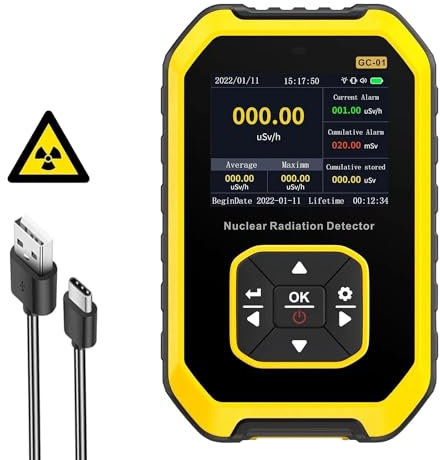 AP-GC-01 Detector de Radiación Nuclear, Contador Geiger, Dosímetro de Radiación, Portátil Recargable Beta/Gamma/Rayos X con Pantalla LCD, 5 Unidades de Dosificación Conmutables para uso Doméstico