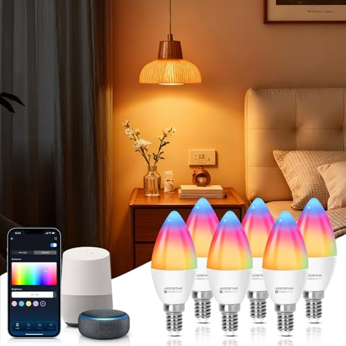 Aigostar Lampadina Alexa E14 SL2 WiFi Lampadine Smart LED 6.5W 555LM, Lampadina Intelligente RGBCCT Dimmerabile, 2700K-6500K, Sincronizza con la musica, compatibile con Alexa/Google Home, 6 Unità