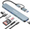 DEMKICO 8 en 1 Hub USB C avec 4 Ports USB, Lecteur de Cartes SD/TF, Prise Casque 3,5 mm, Port de données USB C, Compatible avec MacBook Pro/Air/tablettes/Smartphones et Plus Encore (Gris)