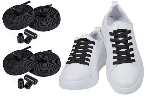 ELANOX® Elastische Schnürsenkel 8 mm – 4 Stück (für 2 Paar) mit Metallkapseln | Ohne Binden, Schnellverschluss, Ideal für Erwachsene & Kinder, Sportschuhe & Sneaker (schwarz)