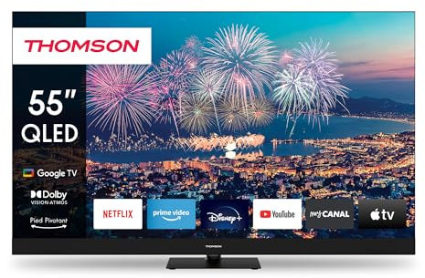 Thomson 55 Zoll (139cm) QLED Plus Google Smart TV, Wi-Fi, Dolby Audio, Bluetooth 5.1, Triple-Tuner (Kabel/Satellit/Antenne), HDMI, CI+, A+ Panel - 55QG6C14